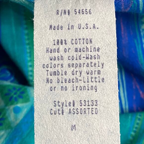 Vtg 80s 90s Two Potato Blue Artsy Midi Tiered Tie Shoulder Dress M Resort Wear - Picture 14 of 16